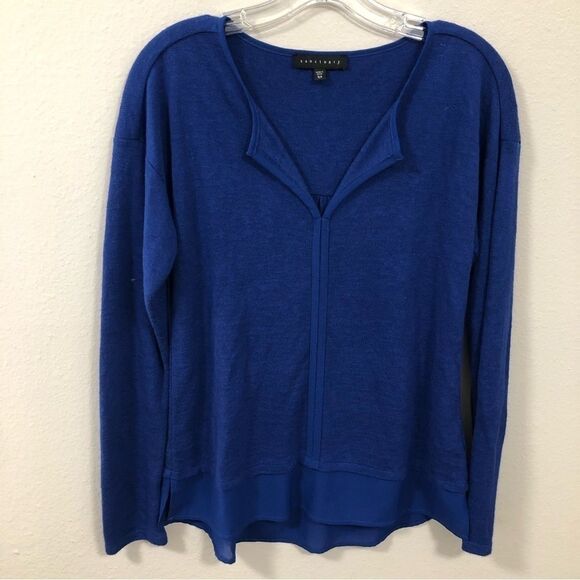 Sanctuary Women's Blue Knit Long Sleeve V Neck Blouse XS - Picture 2 of 6